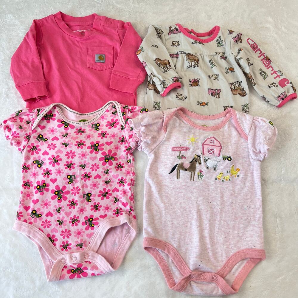 Carhartt & John Deere Pink Girls baby one-piece Shirt Lot size 6 months Farm